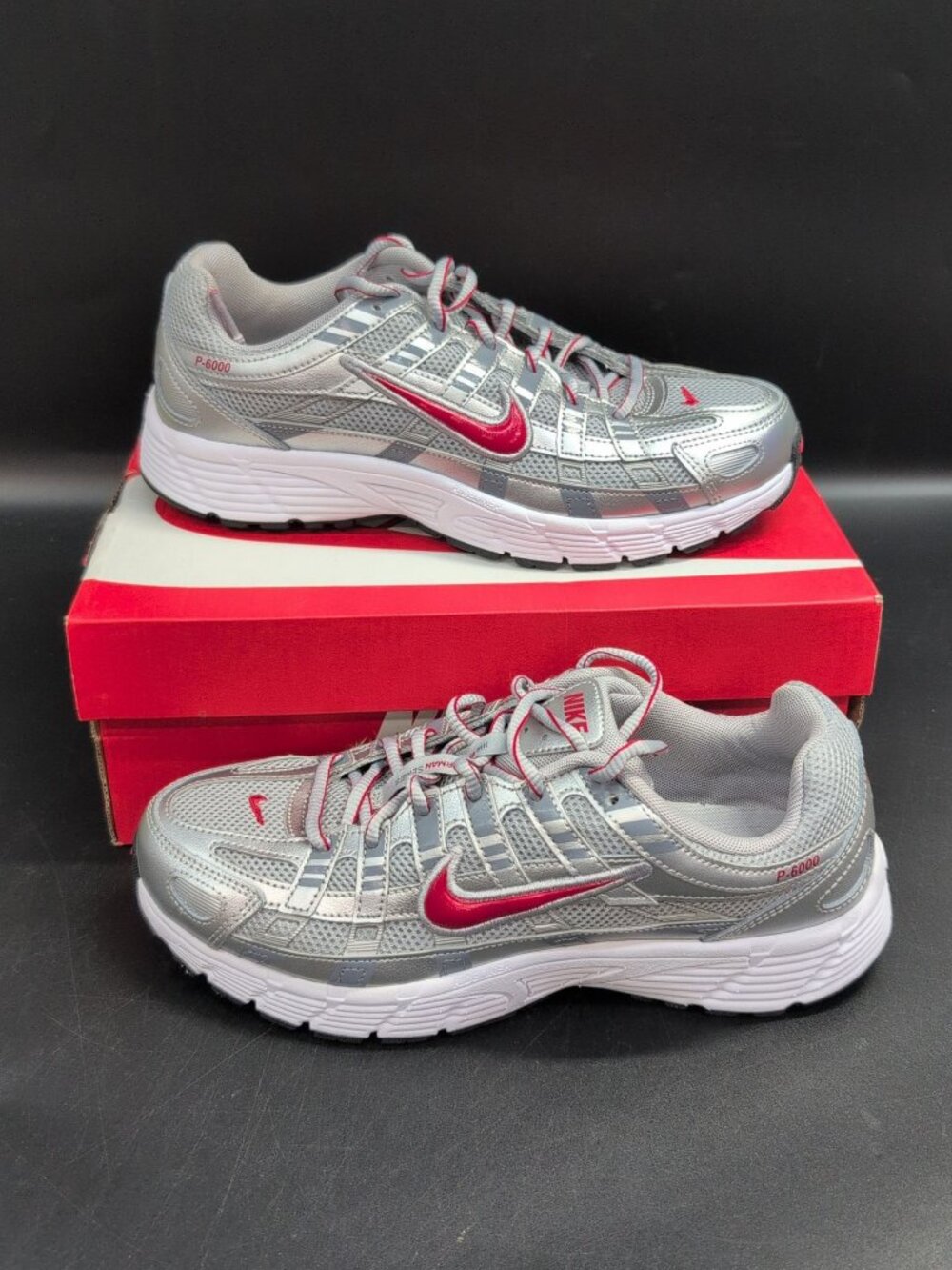 Nike P-6000 GS Sneakers Big Kids Shoes US 7Y Metallic Silver Red HV5064-002